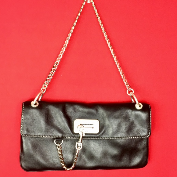 Michael Kors Black Leather Chain Link Strap Purse - Picture 2 of 7